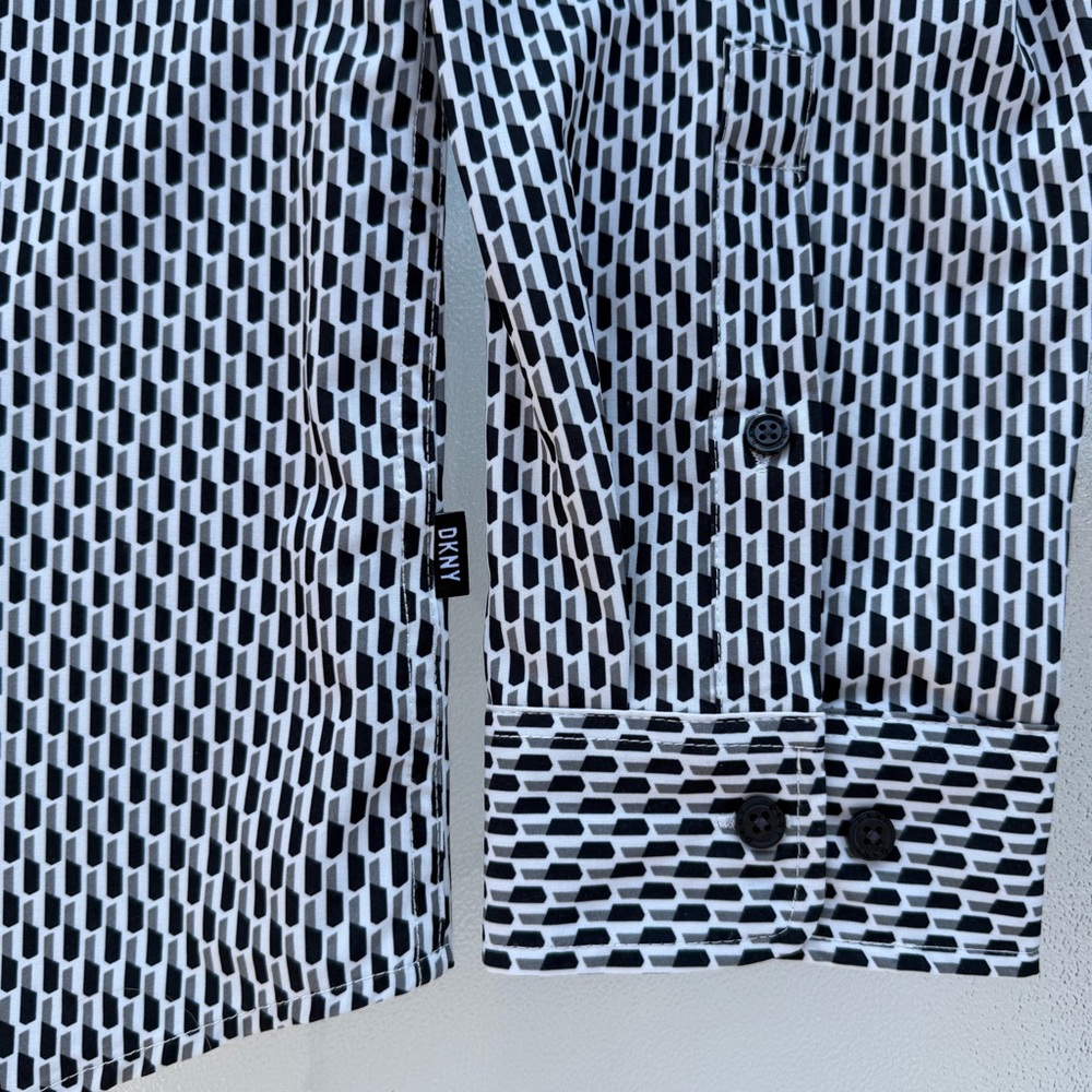 Dkny Black Gray White Geometric Pattern Long Slee… - image 4